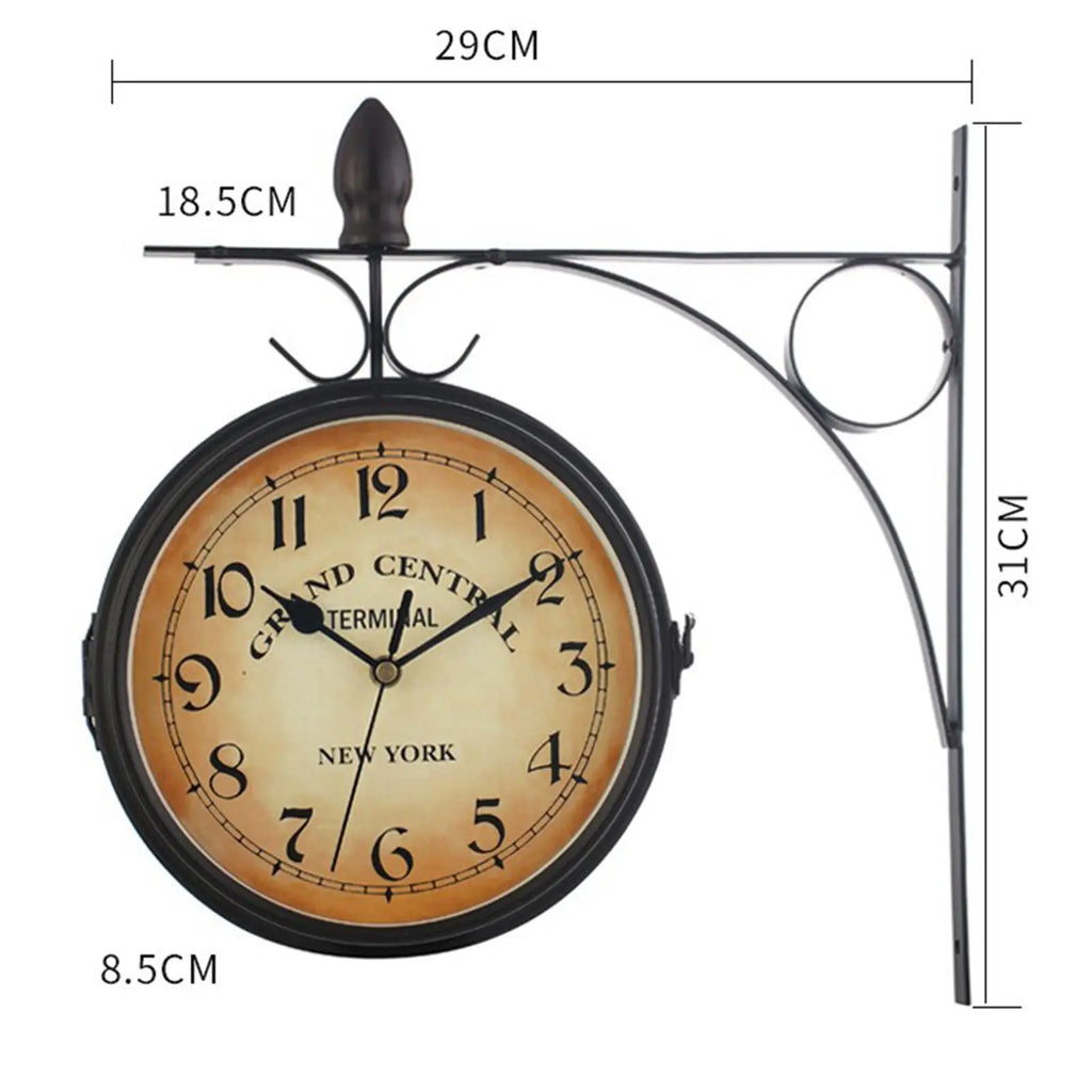 Retro Double Sided Wall Clock Cast Iron Station Wall Clock Art Hanging Decorative Wall Clock Quake