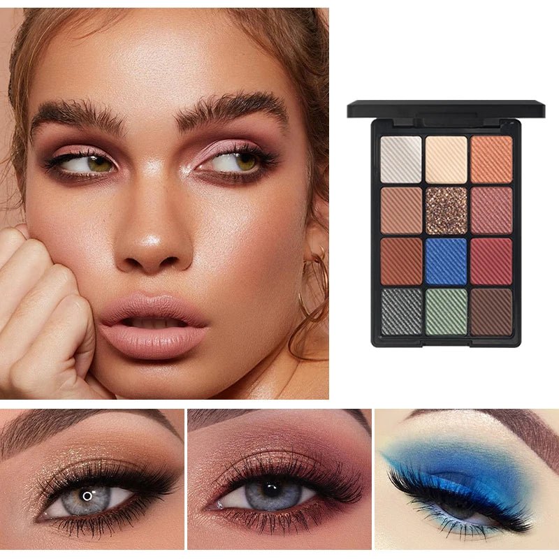 12-Color Glitter Eyeshadow Palette- Highly Pigmented,Long-Lasting Diamond Metal and Matte Shades for a Dazzling Eye Makeup Look Quake 03