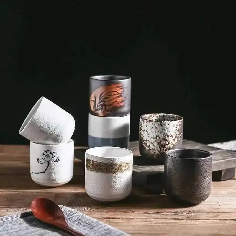 Tea Cup Japanese 200ml Coffee Mug Coarse Ceramic Originality Stackable Water Teacup Sake Wine Cups Friend Gift Quake