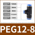 PEG Pneumatic Air Connector Quick Fitting Tee Reducer 3 Way T-shaped Plastic Pipe Hose Connector 6-4/8-6/10-8/10-6/12-8/12-10 Quake PEG12-8 3pcs