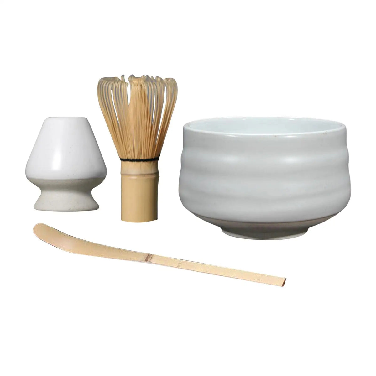 Traditional Matcha Set, Bamboo Matcha Whisk, , Ceramics Whisk Stand Japanese Matcha Preparation, Quake WHITE