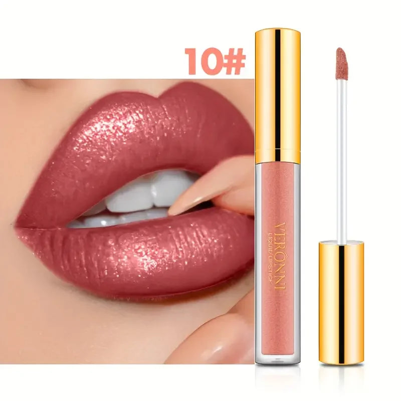 10 Color Glitter Liquid Lipsticks Shimmer Shiny Lipgloss Pearlescent Lip Tint Waterproof Long Lasting Matte Diamond Lips Glaze Quake D10