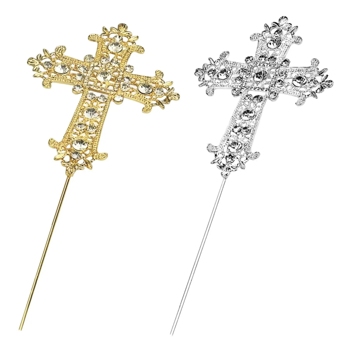 First Communion Cross Cake Topper Rhinestone Accessory Religious Vintage Cross Bunting for Celebration Wedding Christening Girl Quake