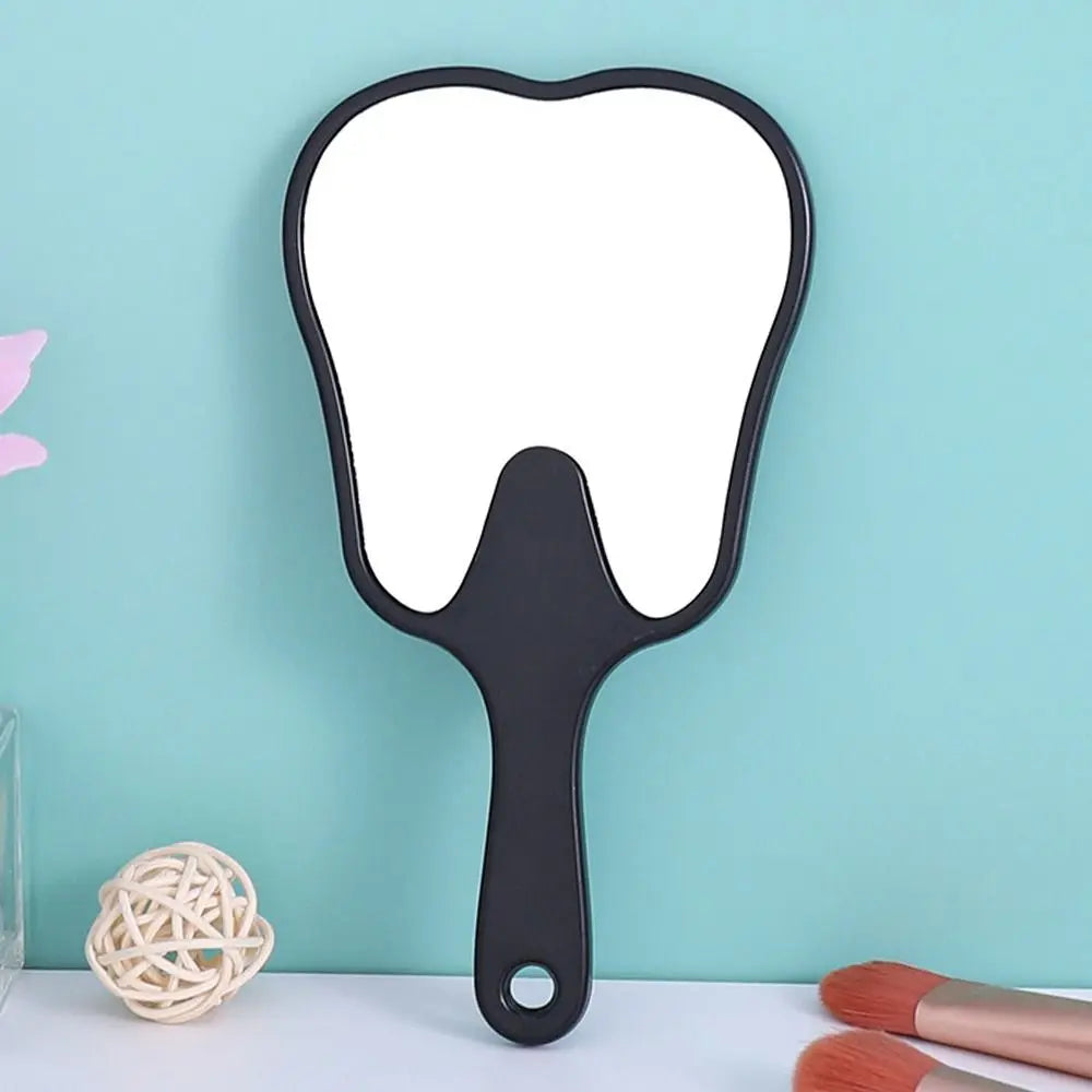 Practical Tooth Shaped Handheld Mirror PVC High Definition Makeup Mirror Dental Mirrors Gift Quake black