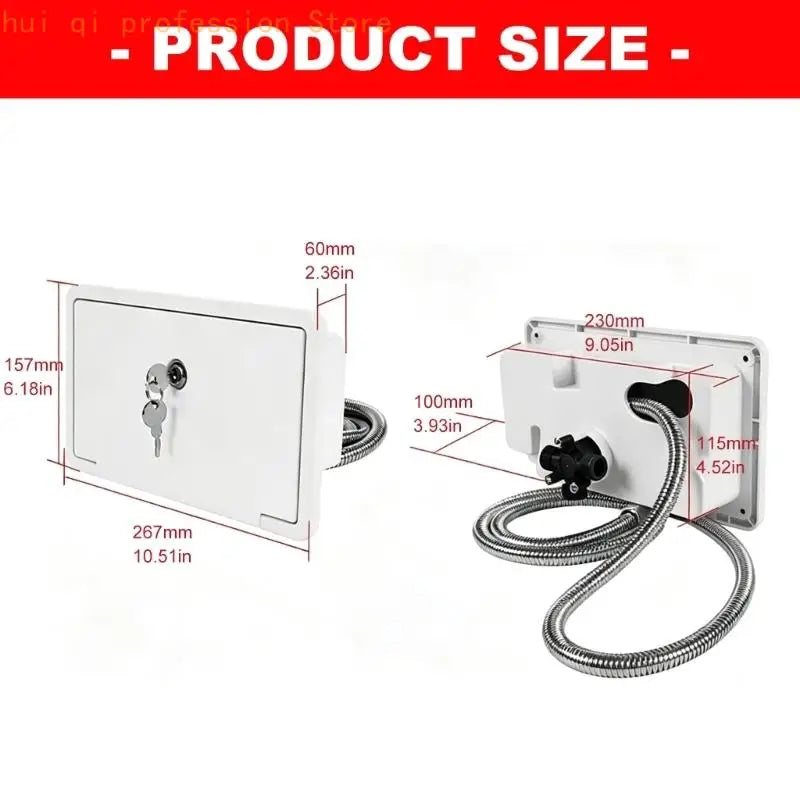 Lockable Motorhome Shower Box with Recessed Storage Compartment, Hose Sprayer, Keys and Hot Cold Water Control H8WE Quake