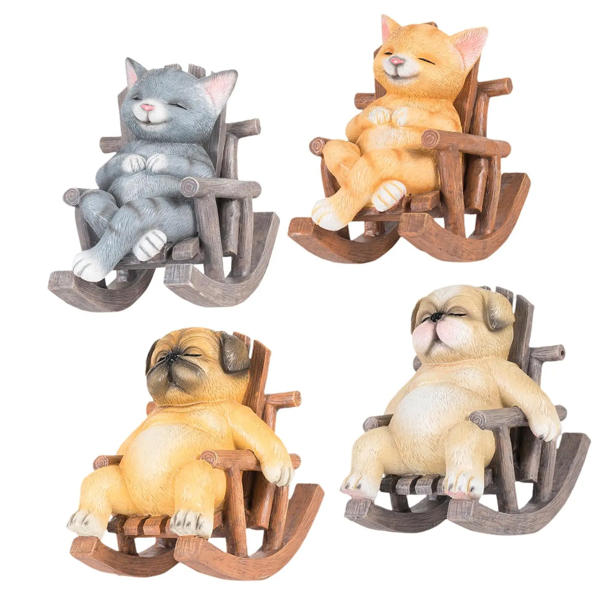 Rocking Chair Animal Statue Creative Decoration Adorable Art Craft Micro Landscape Small Sculpture for Home Office Living Room Quake