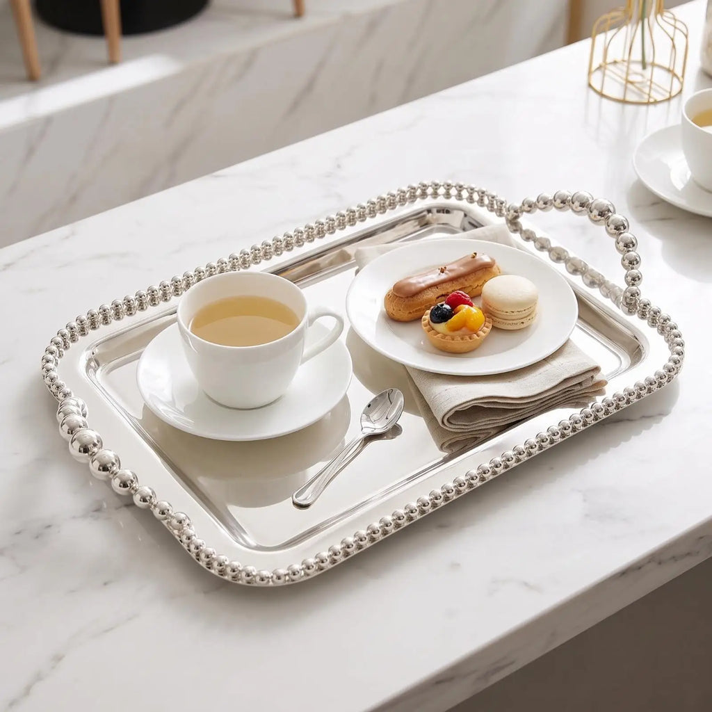 Rectangular Metal Serving Tray for Dining Table Vanity Organization Decorative Mirror Finish Gift Quake