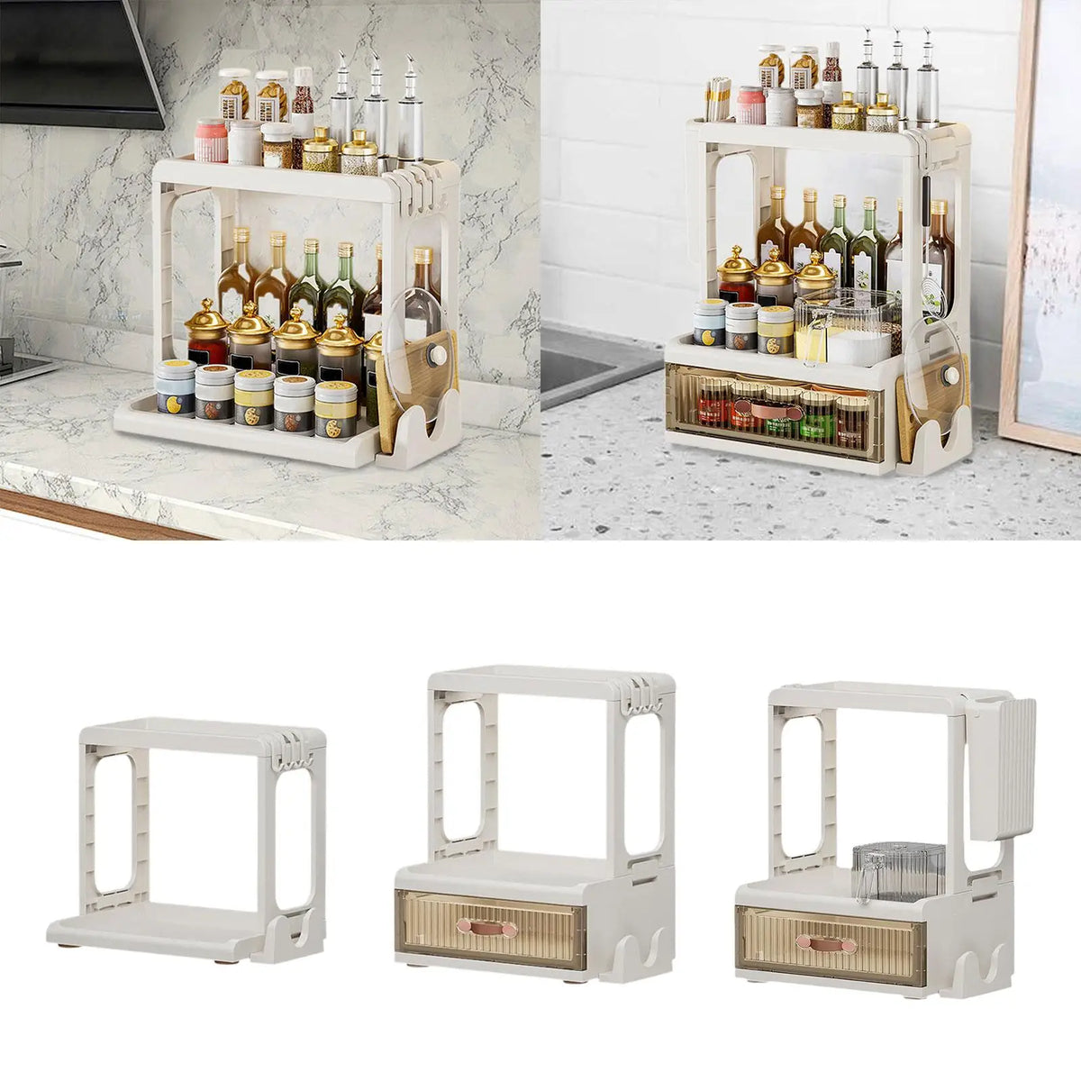 Kitchen Condiment Organizer Freestanding Multipurpose with Condiment Box Space-saving Spice Shelf for Pantry Desktop Domestic Quake