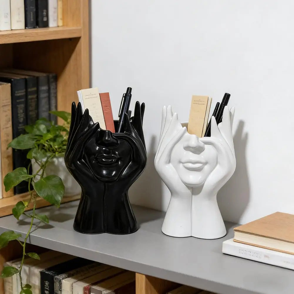 Makeup Brush Holder,Human Face Art Desktop Decoration,Vase,Compatible with Makeup,Eyebrow Pencils,Home Organizer,Plastic Materi Quake