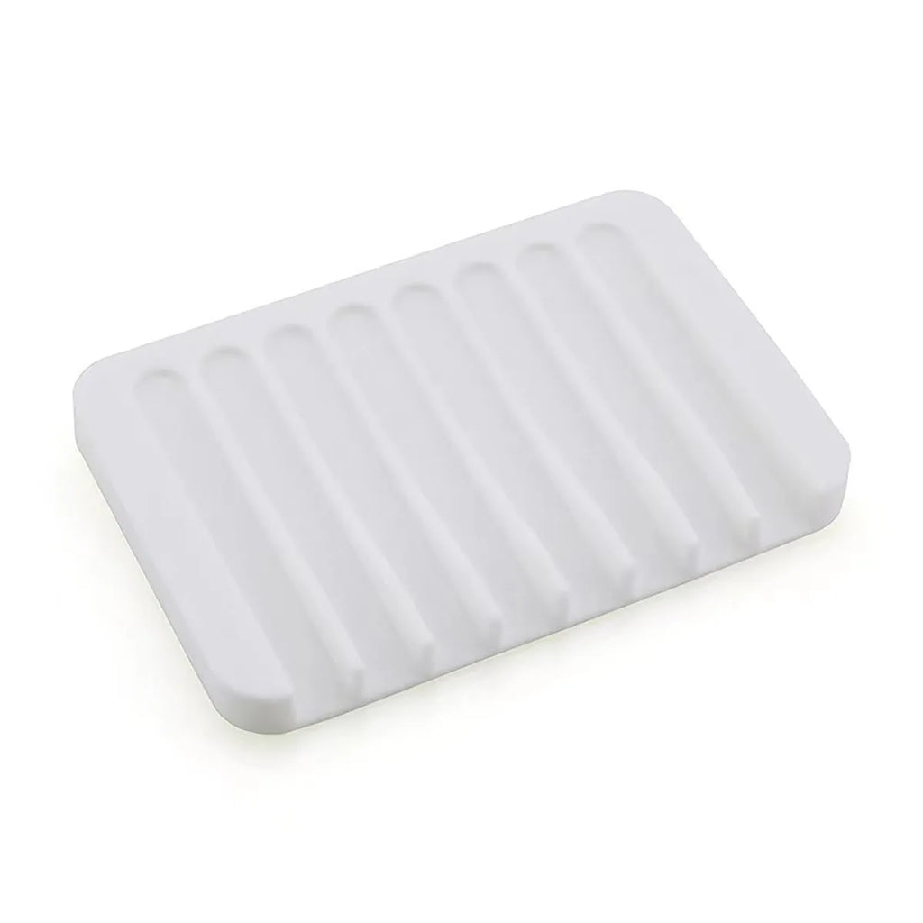 Silicone Soap Dish Storage Holder Soap Box Plate Tray Shower Soap HolderDraining Kitchen Sink SpongeHolder Bathroom Accessorie Quake WHITE