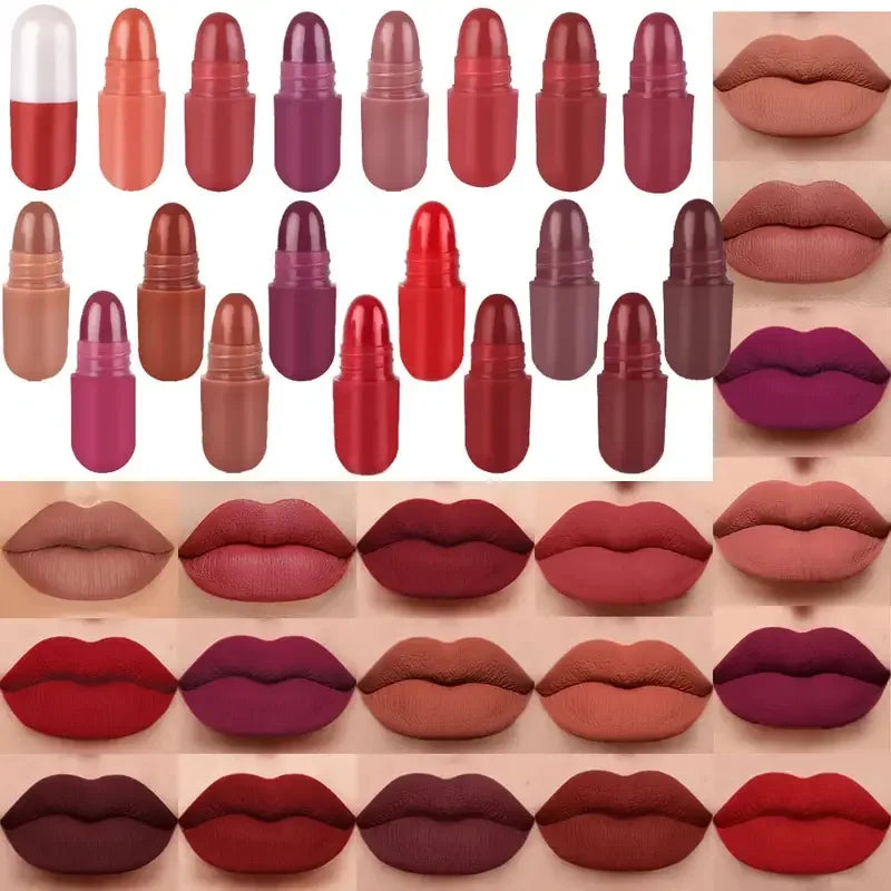 18Pc Mini Capsule Lipstick,Long-Lasting Velvet Matte Capsule Lipstick Set Portable Waterproof Mini Lipstick Valentine's Day Gift Quake