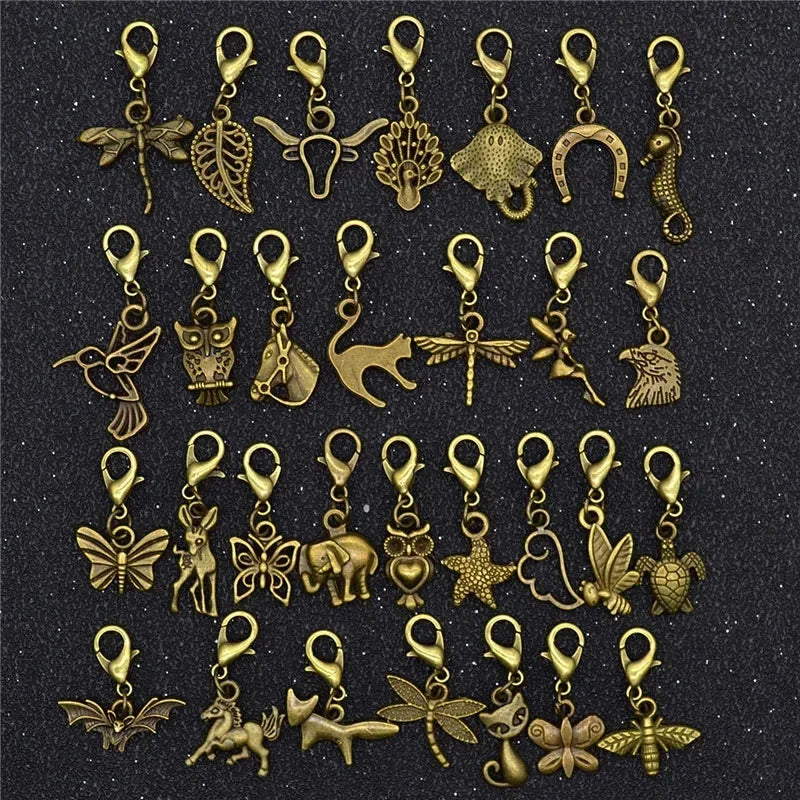 30Pcs Hair Clip Rings Mixed Styles Animal Heart Leaf Flower Charms for Hair Braid Beard Dreadlock Beads Rings Tube Accessories Quake 30pcs NO.7
