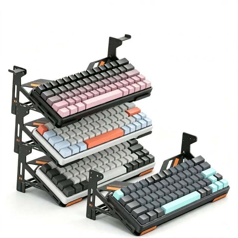 Metal Keyboard Display Stand with Angled Shelf Design and Protective Contact Guards for Collection Display on Desks K1KF Quake
