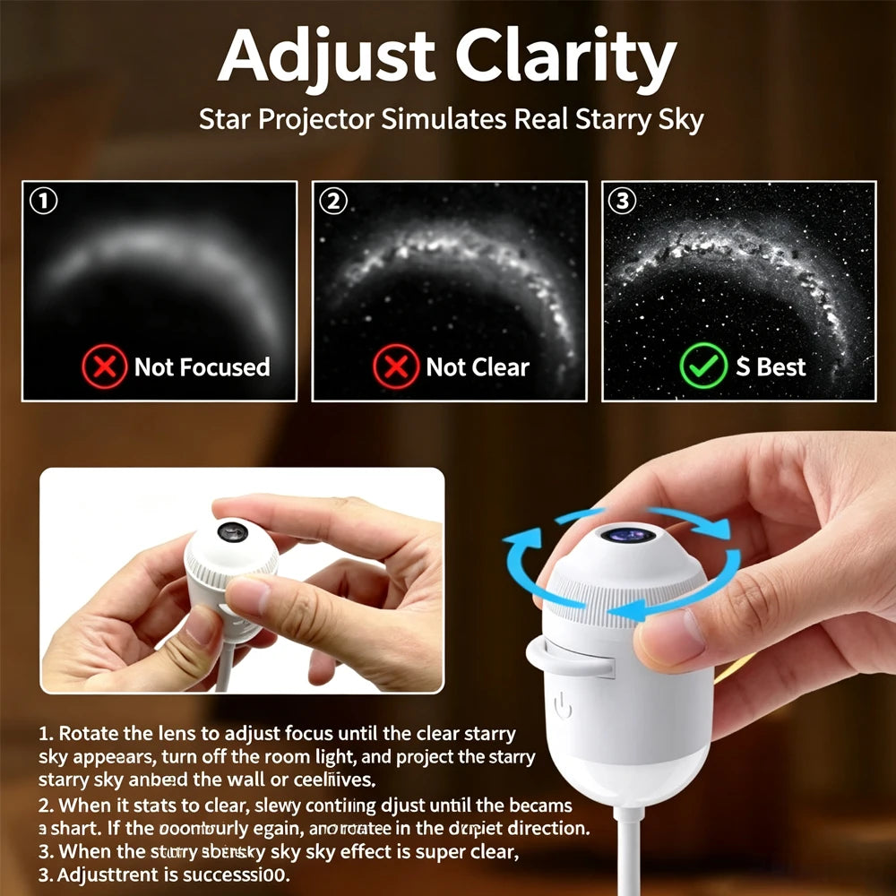 USB Starry Sky Projector Night Light 360 Adjustable Galaxy Atmosphere Lamp for Car Interior Home Bedroom Romantic Nightlight Quake