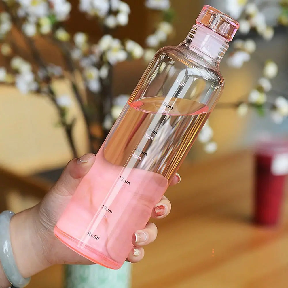 INS Style 500/750ML Water Bottle Leakproof Timescale Juice Bottle Transparent Drinking Cup for Outdoor Sports Quake