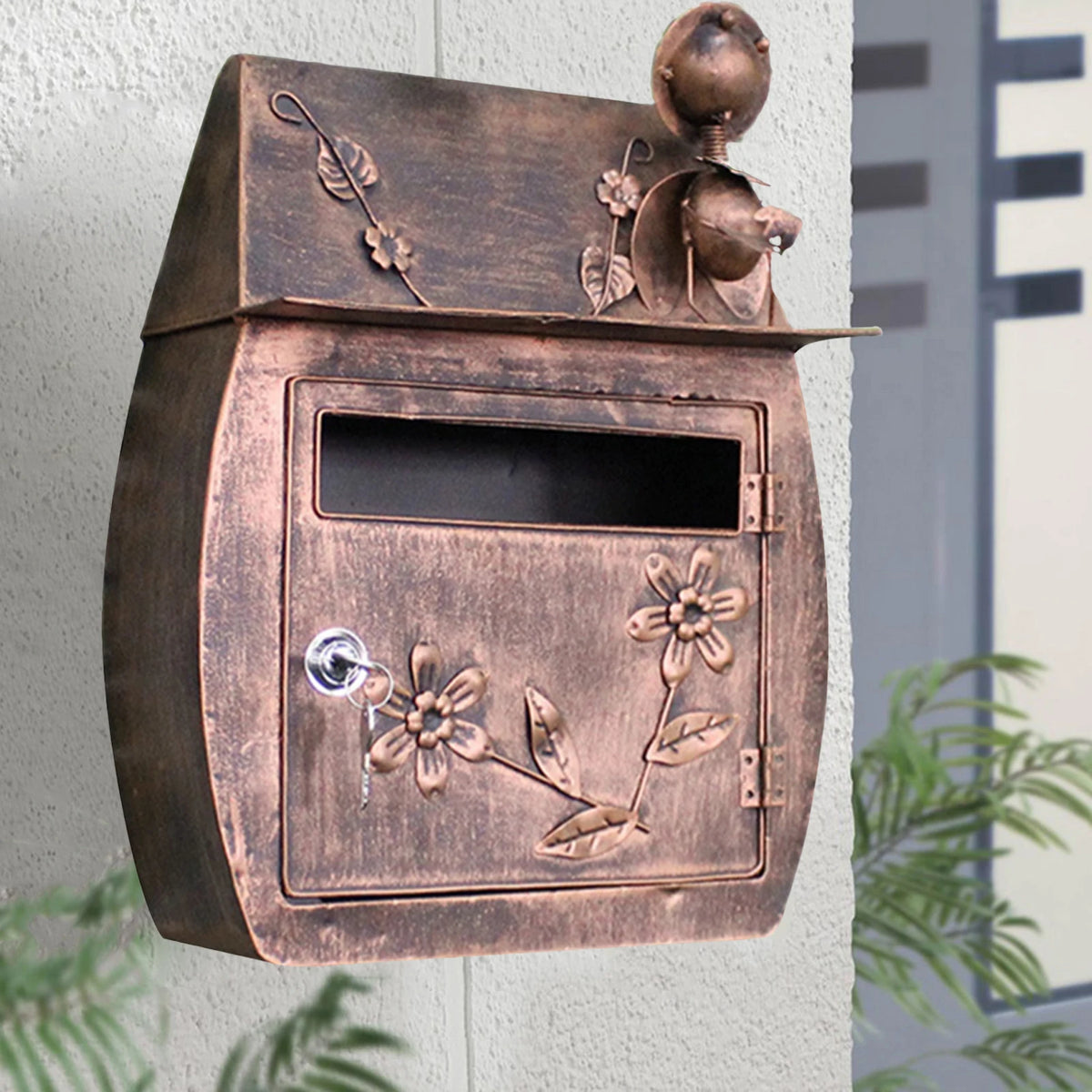Wall Mount Mailbox with Key Lock Large Outdoor Retro Iron Letter Quake Bronze