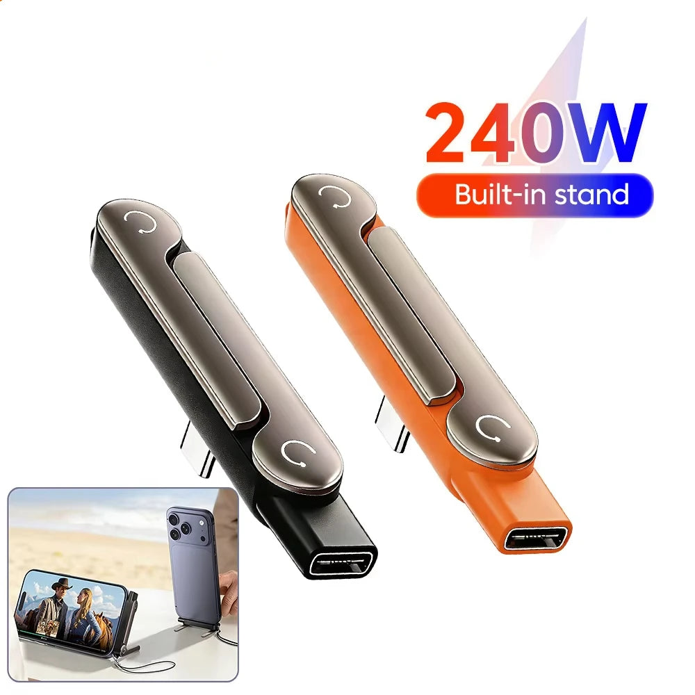Type-c Phone Charging Bracket Adapter 240W Fast Charging OTG Type-C Male to USB-C Female Converter With foldable Holder Quake