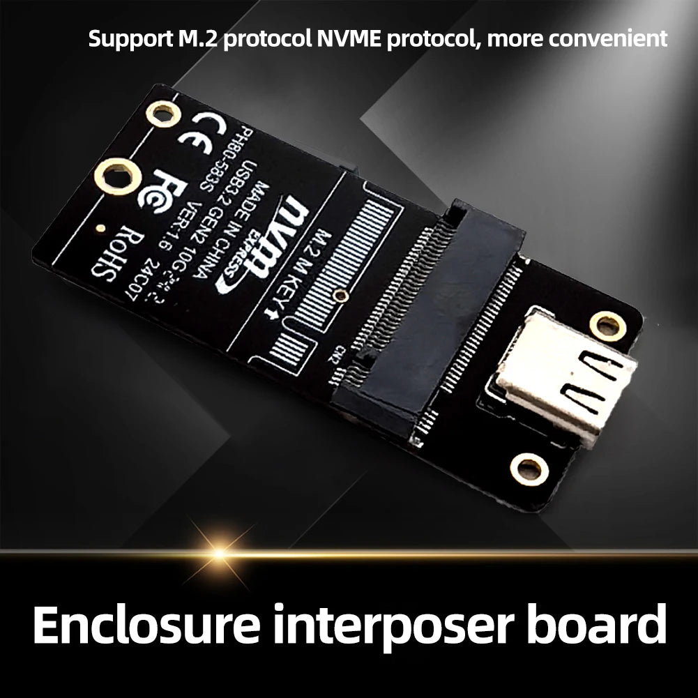 USB3.2 SSD Enclosure Adapter with M.2 NVME Support Type-C Portable SSD Case for 2230 2242 2260 2280 SSDs High-Speed Transfer Quake