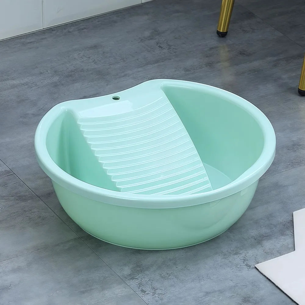 2IN1 Washboard Laundry Basin Plastic Thickened Underwear Cleaning Basin Lightweight Convenient Laundry Tub Hand Washing Clothes Quake Green