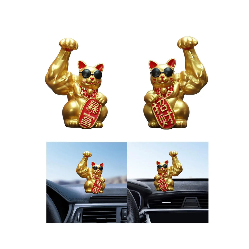 Lucky Cat Figurine Big Muscle Arm Feng Shui Decor, Home Office Tabletop Creative Quake