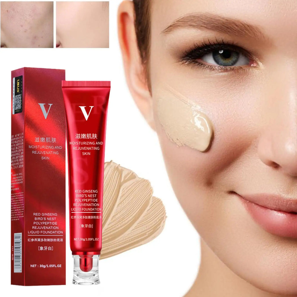 FV Red Upgrade Foundation Oil-control Waterproof Hydrating Makeup Base Cream Precious Luxury Herbal Extracts Concealer Quake