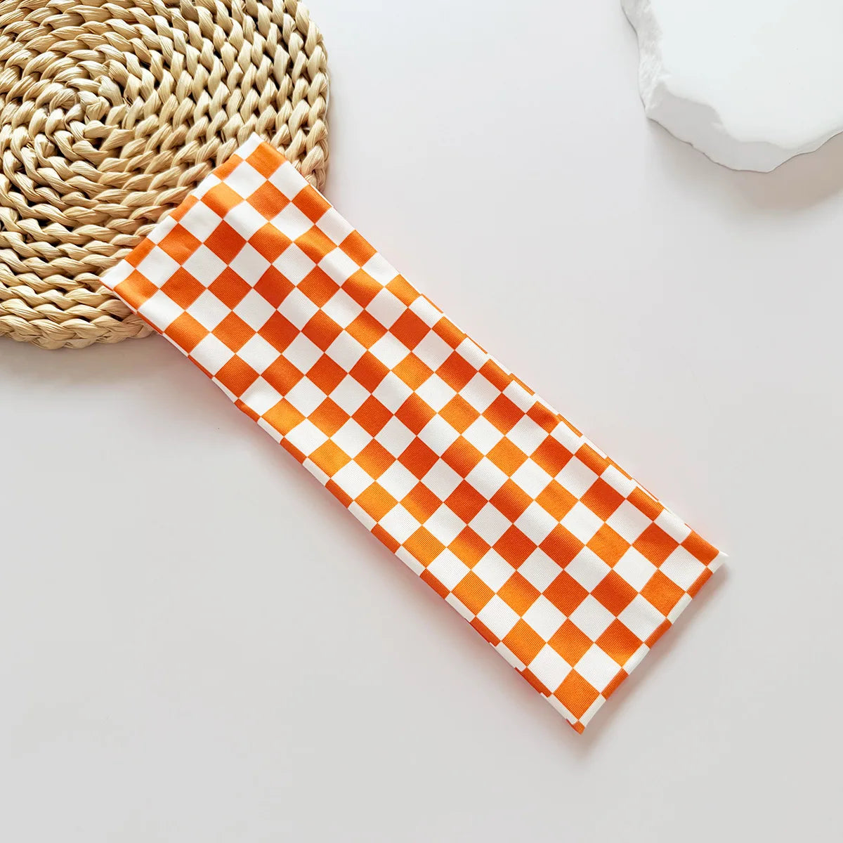 Chequered Headband Fashion Plaid Widened Elastic Headband Hair Styling Accessories for Sports Fitness Sweat-absorbing Hairband Quake orange