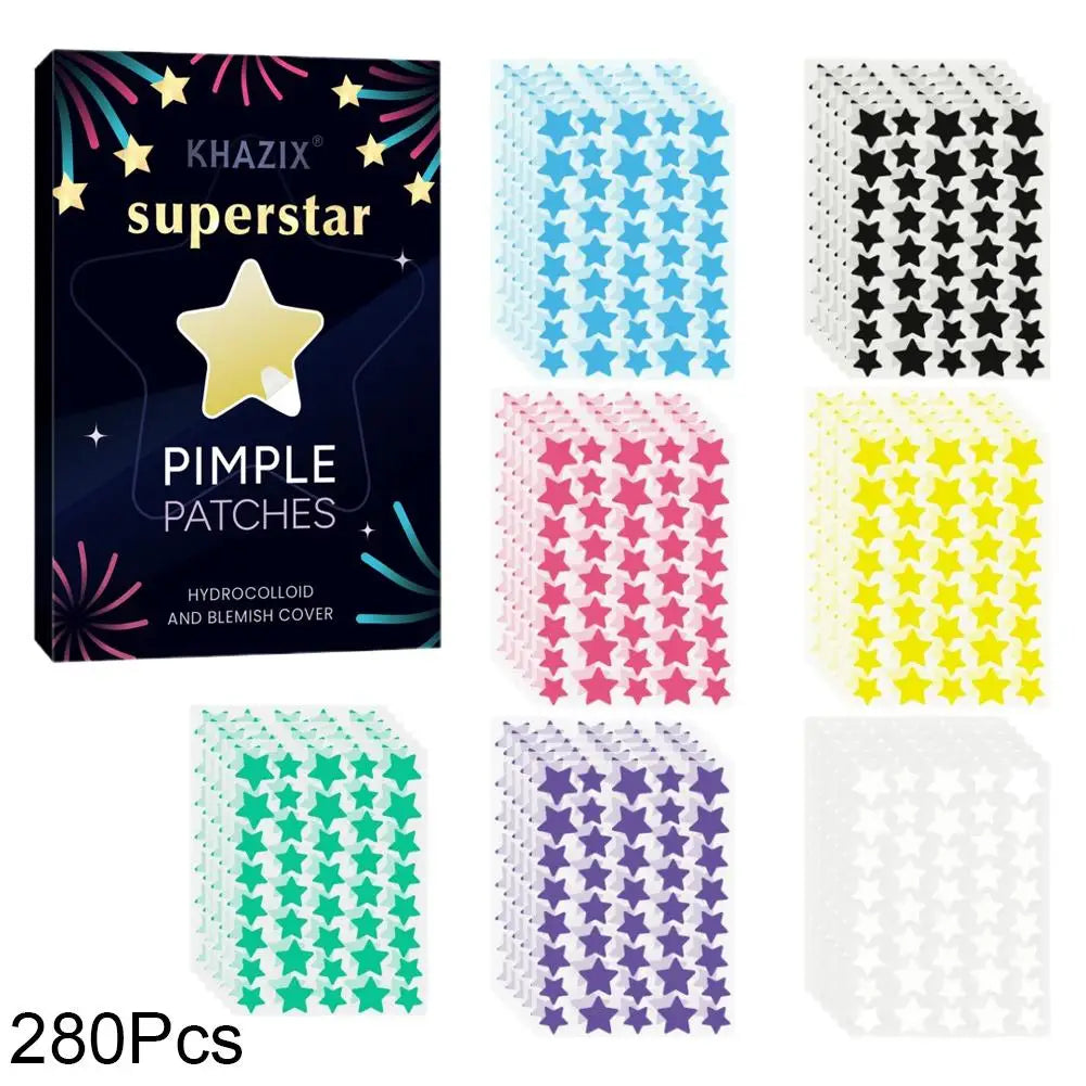 Colorful Stars Pimple Patches, 240/280PCS Cute Acne Blemishes Covering Stickers Invisible Hydrocolloid Acne Patch Zit Stickers Quake A-280pcs