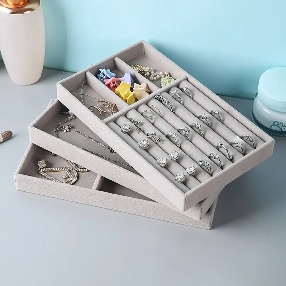 Organizer Box Stackable Velvet Jewelry Storage Box Velvet Showcase Drawer Bracelet Earring Organizers Ring Bracelet Quake