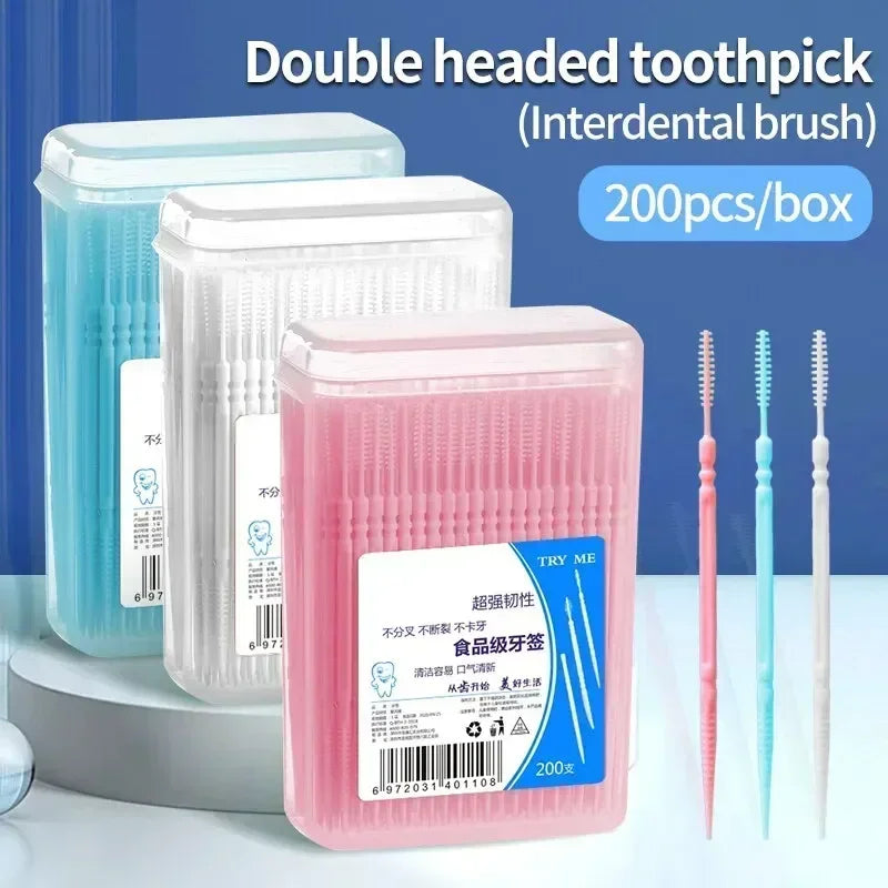 Portable Ultra Fine Toothpick Disposable Family Box Packed Pick Double Head High End Personality Creative Fruit Stick 200 Pieces Quake