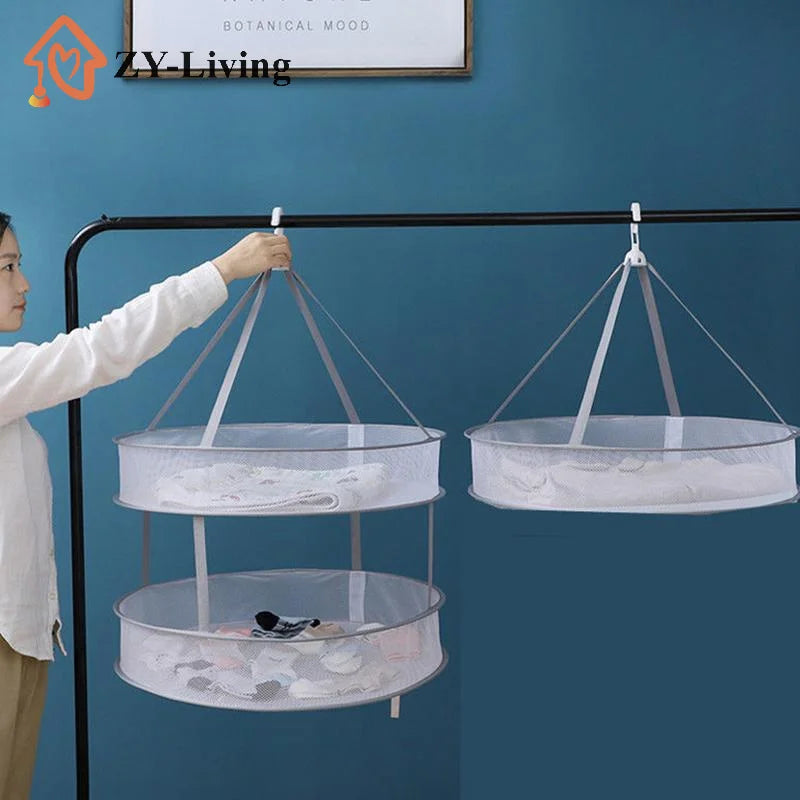 1/2 Layer Home Foldable Mesh Clothes Basket Clothes Net Sweater Anti Deformation Flat Clothes Basket Socks Underwear Tool Quake