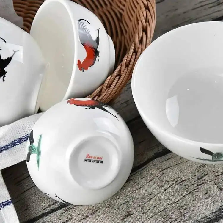 Culture Soup Bowl Chicken Noodle Bowl Nostalgia Classic Rooster Ceramic Bow Straight Mouth Rice Bowl Tableware Quake