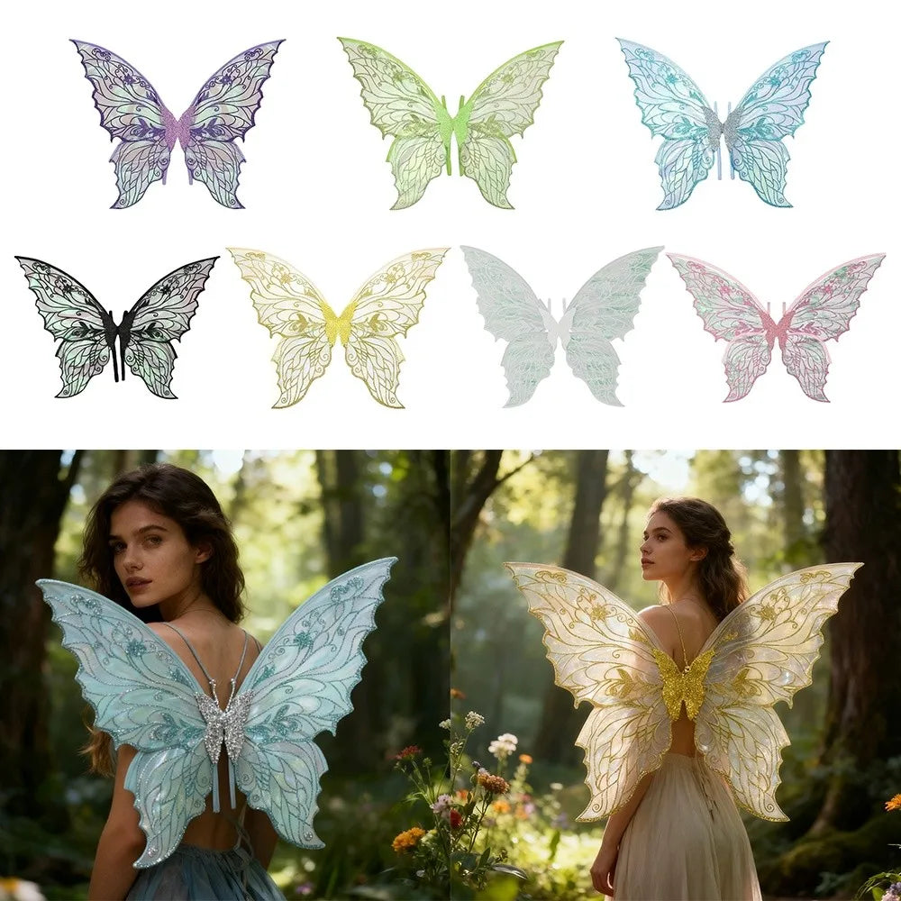 Cute Princess Angel Wing Fairy Wings Organza Dress UP Angel Wings Sparkling Cicada Wing for Women Girls Quake