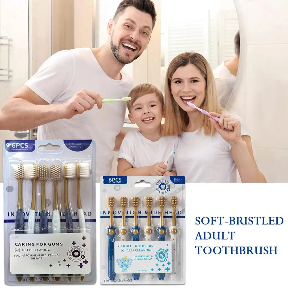 6 Pack Soft Bristle Toothbrush for Sensitive Teeth & Gums, Gentle Plaque Removal for Adults Kids Clean Teeth And Protect Gums Quake