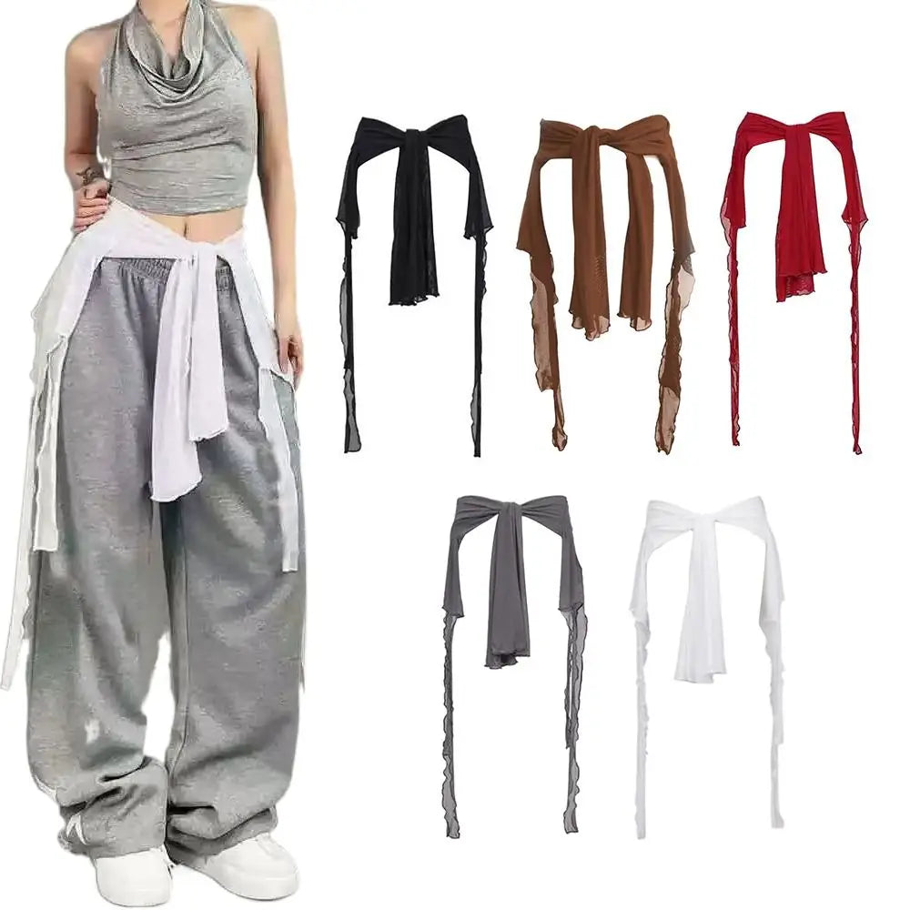 Jeans Pants Decor Irregular Jazz Dance Scarf See Through Harajuku Hip-hop Scarf Streetwear High Waist Waistband Quake