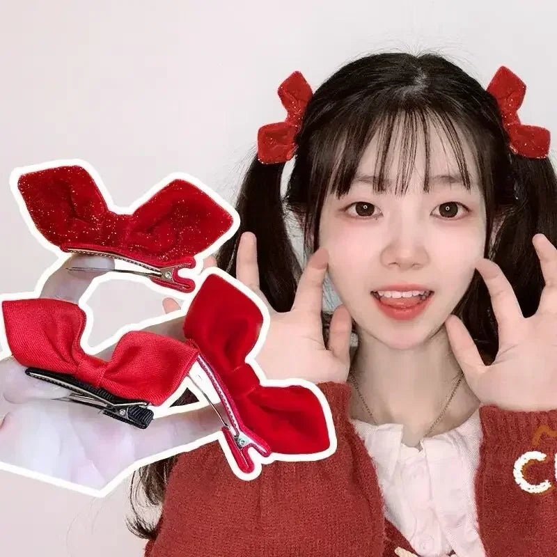 2pcs Velvet Bow Hair Clips Princess Sweet Bangs Side Hairpin Korean Fashion Duckclip Women Girls Hair Style Headwear Accessories Quake
