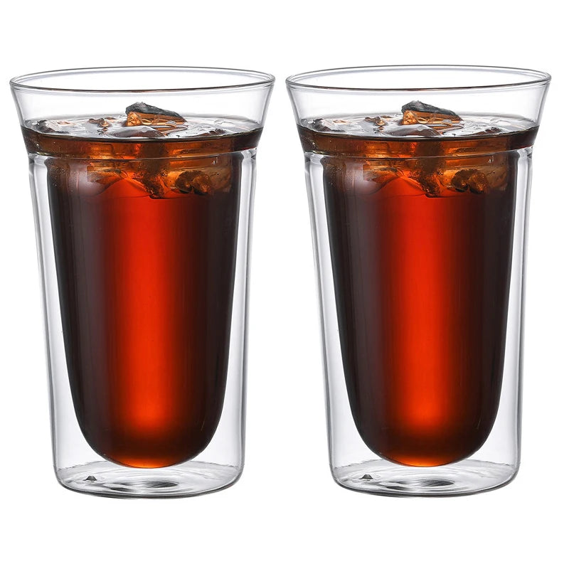 YWDL 2PCS Double-layer Glass Cup Set Espresso Coffee Cup Anti-scalding Brandy Wine Shot Glass Teacup Clear Mug 120/180/280ml Quake 280ml 2pcs 120-280ml