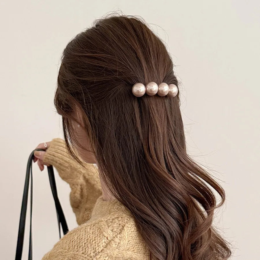 New Big Pearls Spring Clip Ponytail Hairpin for Women Elegant Temperament Hair Styling Barrettes Lady Hair Accessories Hairgrip Quake