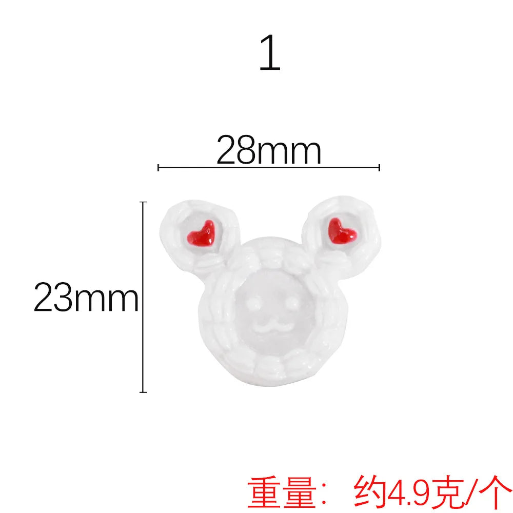 10Pcs Cute Cartoon Mouse head Plate Flatback Resin Cabochon Dollhouse Plays Toy Craft DIY Decoration Making Accessories Quake white