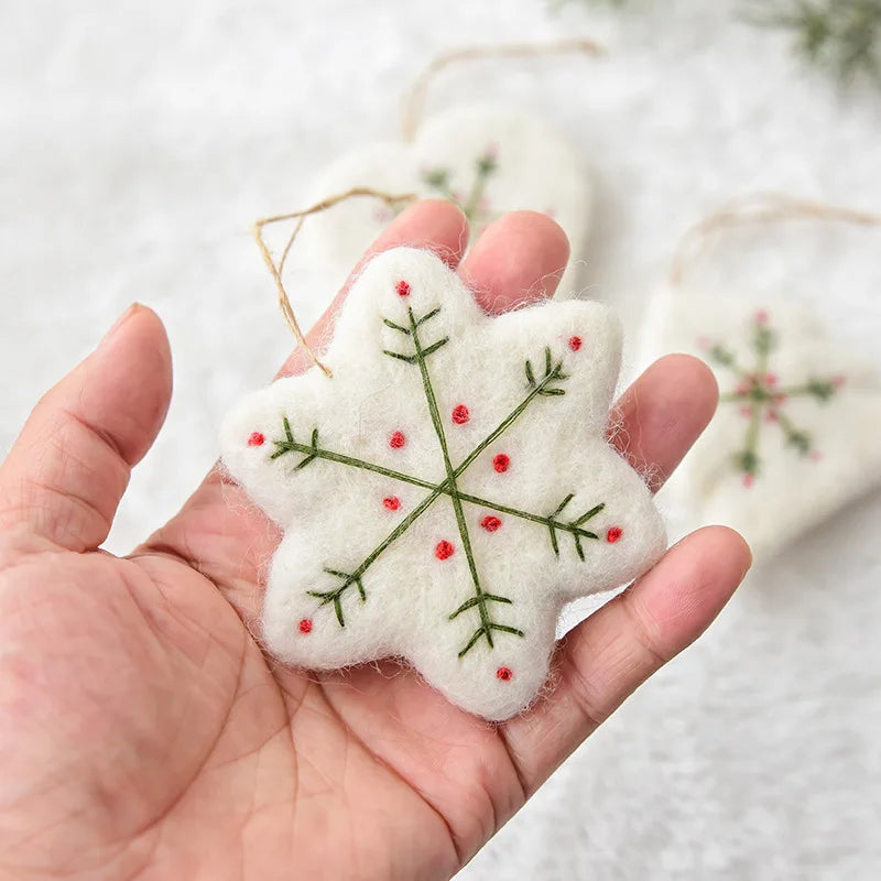 1pc Christmas Decoration Wool Felt Snowflake Mini Christmas Tree Pendant Christmas Ornament Quake