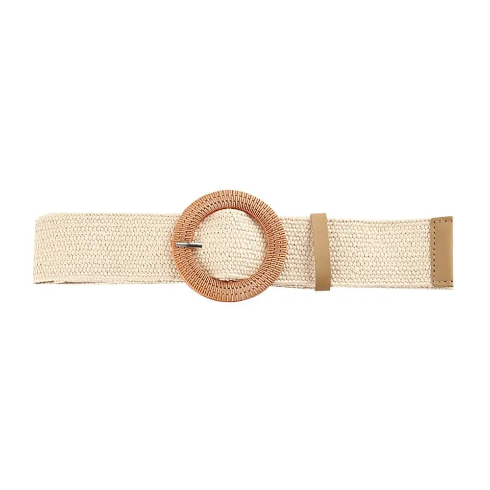 Summer Casual Elastic Braided Waistbelt Wide Straw Belt Waist Belt Quake White-Style 1