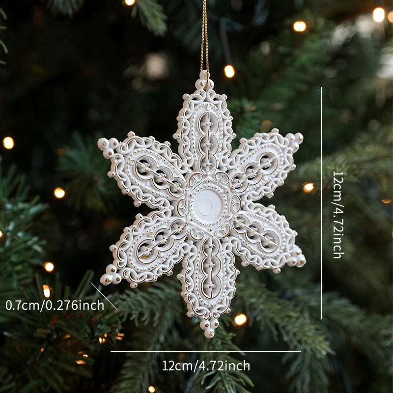 1pc Nordic Antique White Gold Edge Christmas Tree Pendants Plastic Decorative Ornaments Window Hangings Quake Christmas snowflake