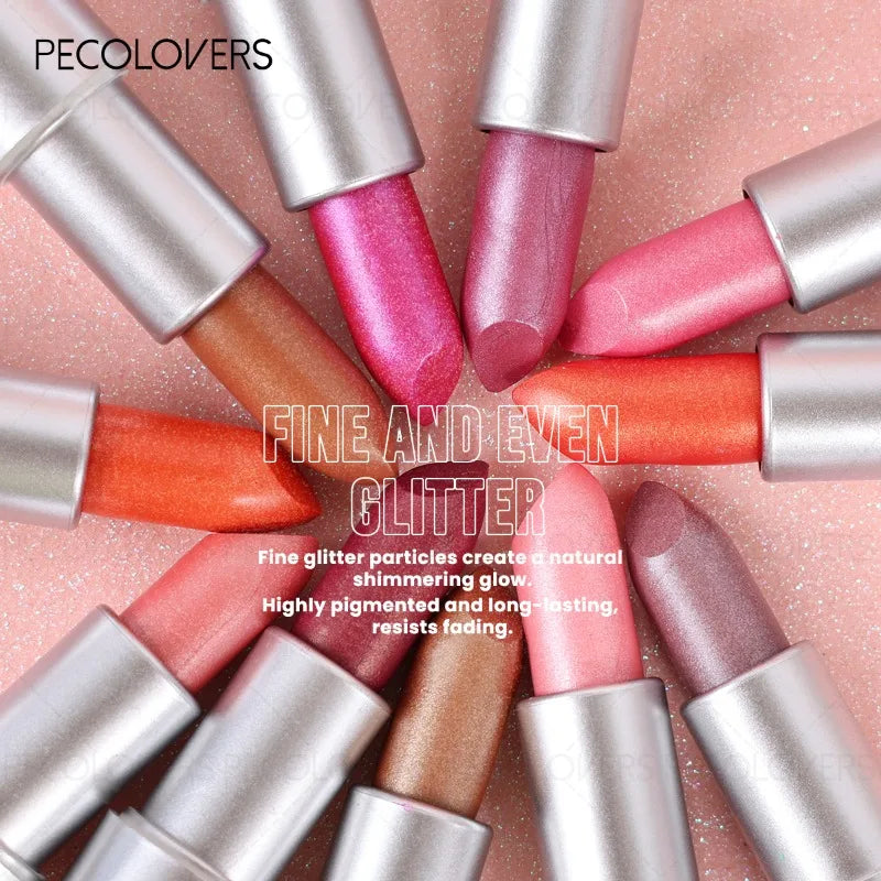 1 Pcs Mermaid Pearlescent Glitter Lipstick, Waterproof Long-lasting, Metallic Shimmer Pink Nude, Party Date Music Festival Quake