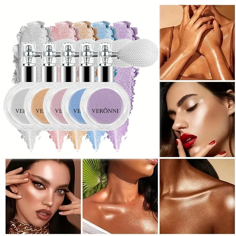 Fashion Highlighter Powder Spray High Gloss Glitter Powder Spray Shimmer Sparkle Powder Makeup for Face Body Highlight Makeup Quake