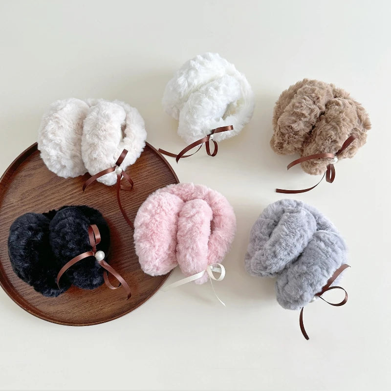 1pc Winter Warm Sun Pearl Bow Plush Earrings Female Students Windproof Ear Protection Warm Earrings Quake