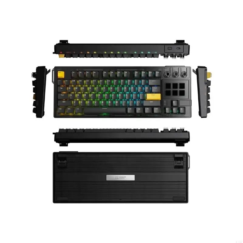 Gaming Keyboard with LCD Display Pads, 3 Pressable Knobs, Changeable Contact Mounts and Color Desk Lighting for Desktop Use K1KF Quake Black CN
