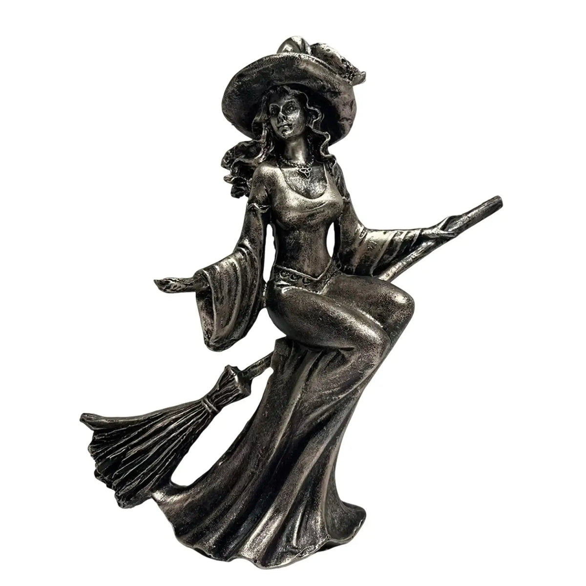 Halloween Figurine Witch Statue Witch Figurine Resin Tabletop Ornament Halloween Decor for Shelf Home ,Desk, Living Room Bedroom Quake Riding a broom