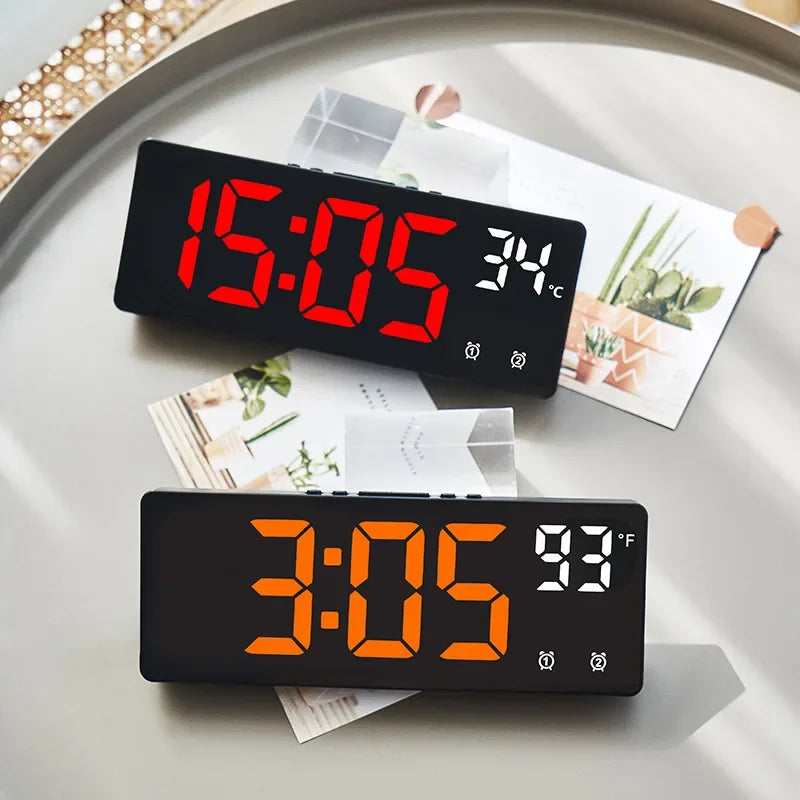 Voice Control Digital Alarm Clock Temperature Dual Alarm Snooze Desktop Table Clock Night Mode 12/24H LED Digital Clock Desk Quake