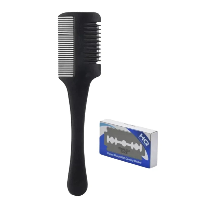 vvocci Stainless Steel Self-Cutting Bang Trimmer with Double Thinning Comb – Portable Salon & Home Hair Clipper with Edge Blade Quake M285 1Set