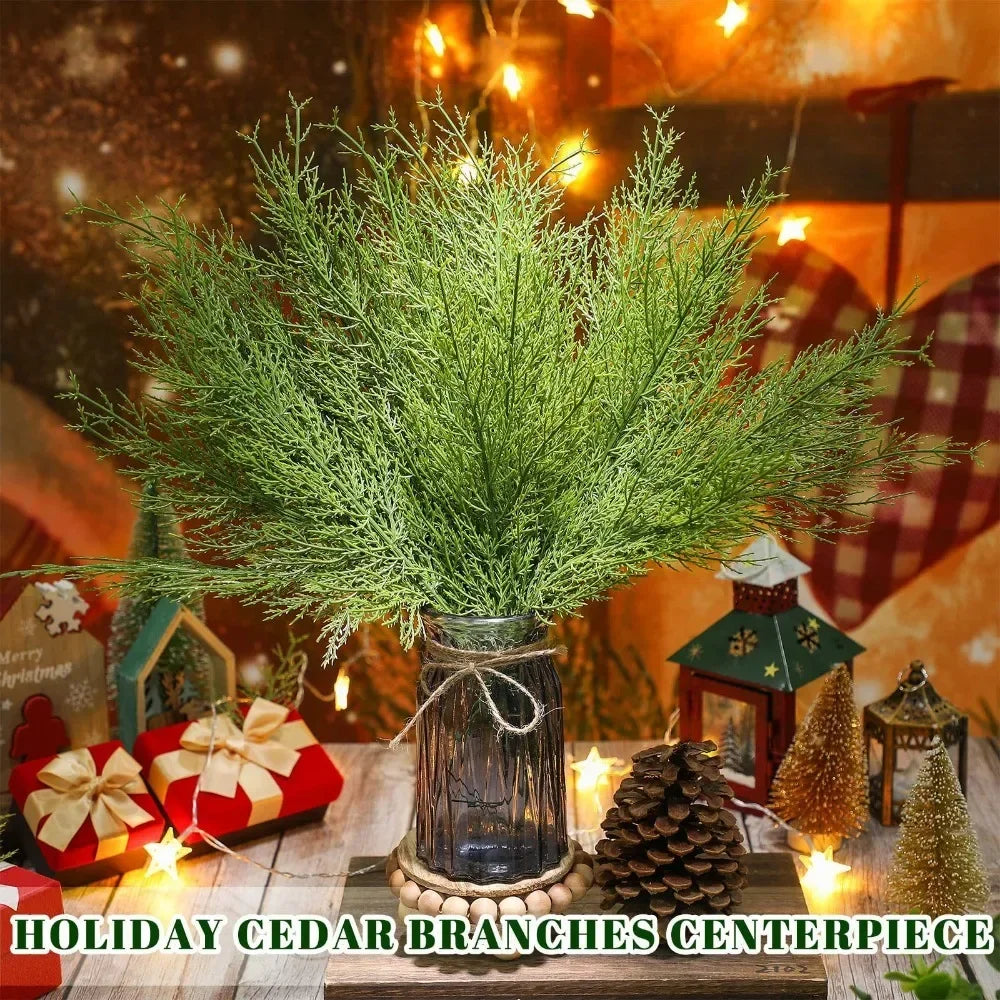 50/1PCS Christmas Artificial Pine Branches DIY Christmas Tree Wreath Gifts Decoration Green Fake Plant Leaves Xmas Home Decor Quake