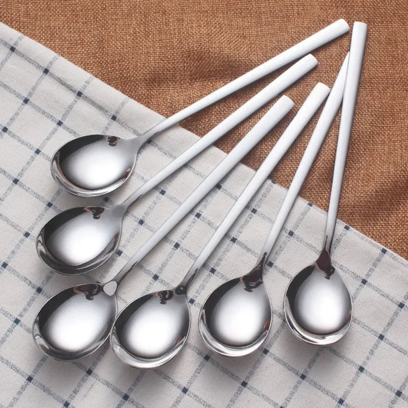 Long Handle Spoon Fork Stainless Steel Cutlery Tea Coffee Rice Scoops Dumpling Porridge Soup Spoon Restaurant Kitchen Tableware Quake